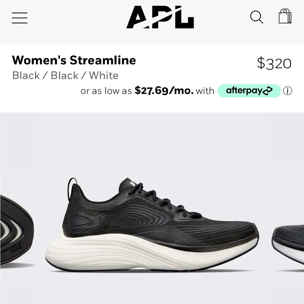 Size 6 in womens; black/white APL streamlines shoes